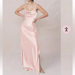Revelry NWT Skye Satin Blush Petite Maxi Dress Side Slit Bridesmaid Size 4